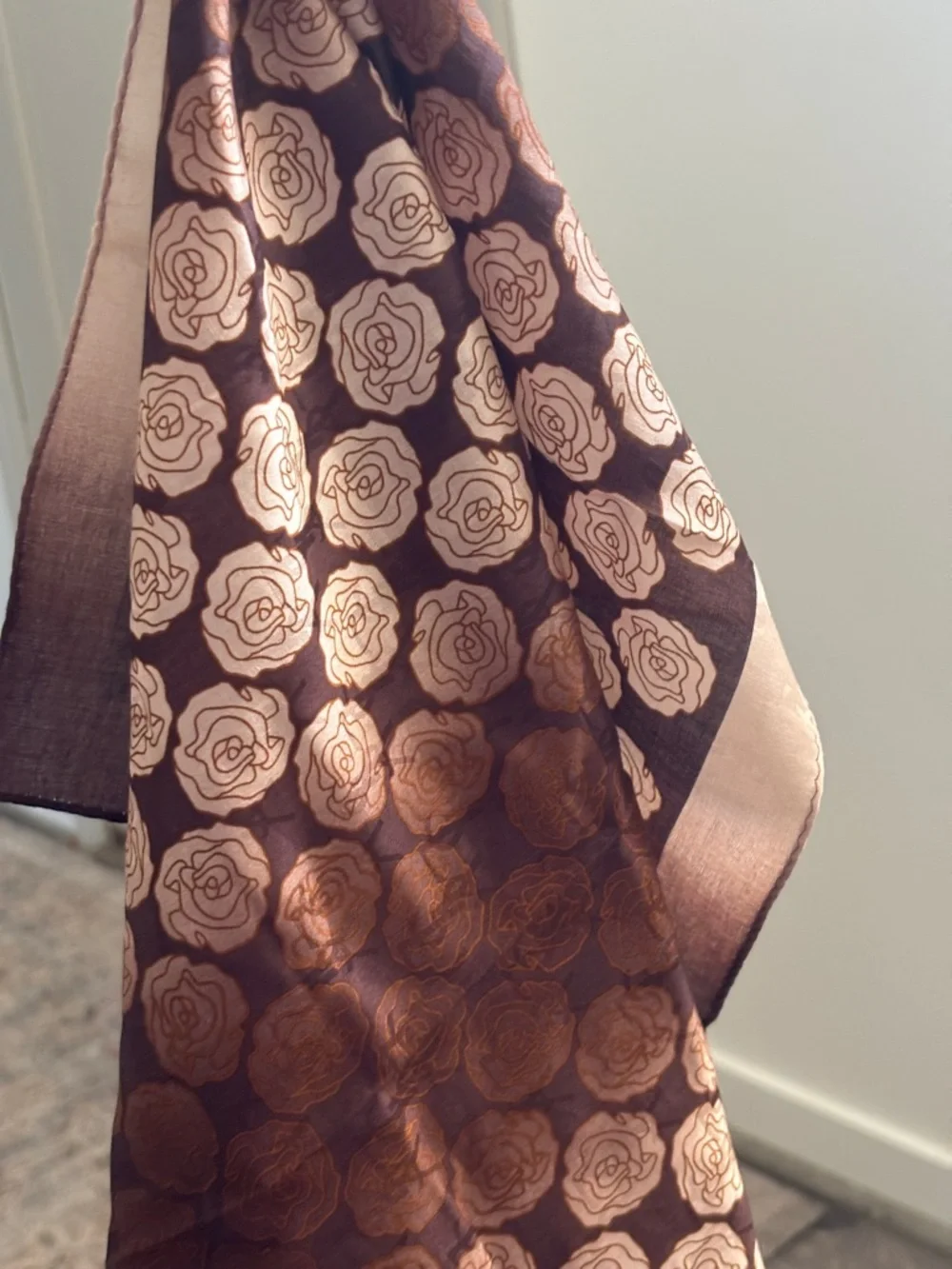 Yves Saint Laurent Brown & Gold Rose-Pattern Silk Scarf